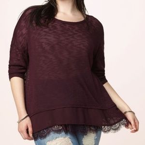 NWT Loralette woven lace trim pullover